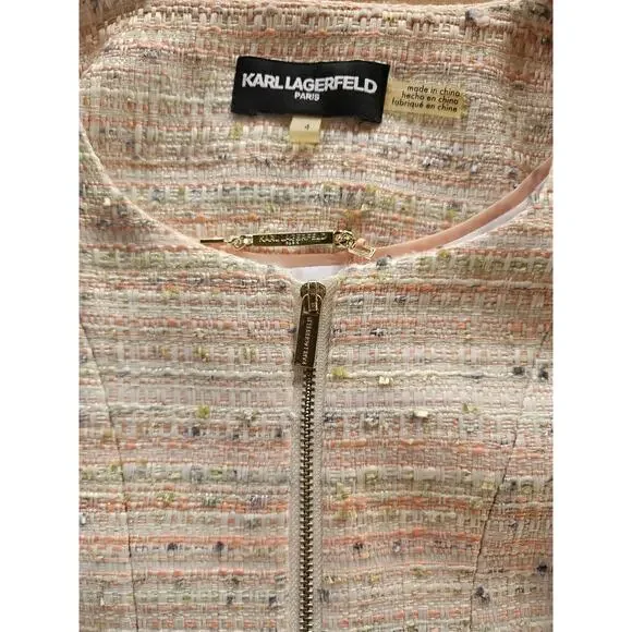 Karl Lagerfeld Pink Tweed JacketVintage Gold Hardware Zip Up Sz 4